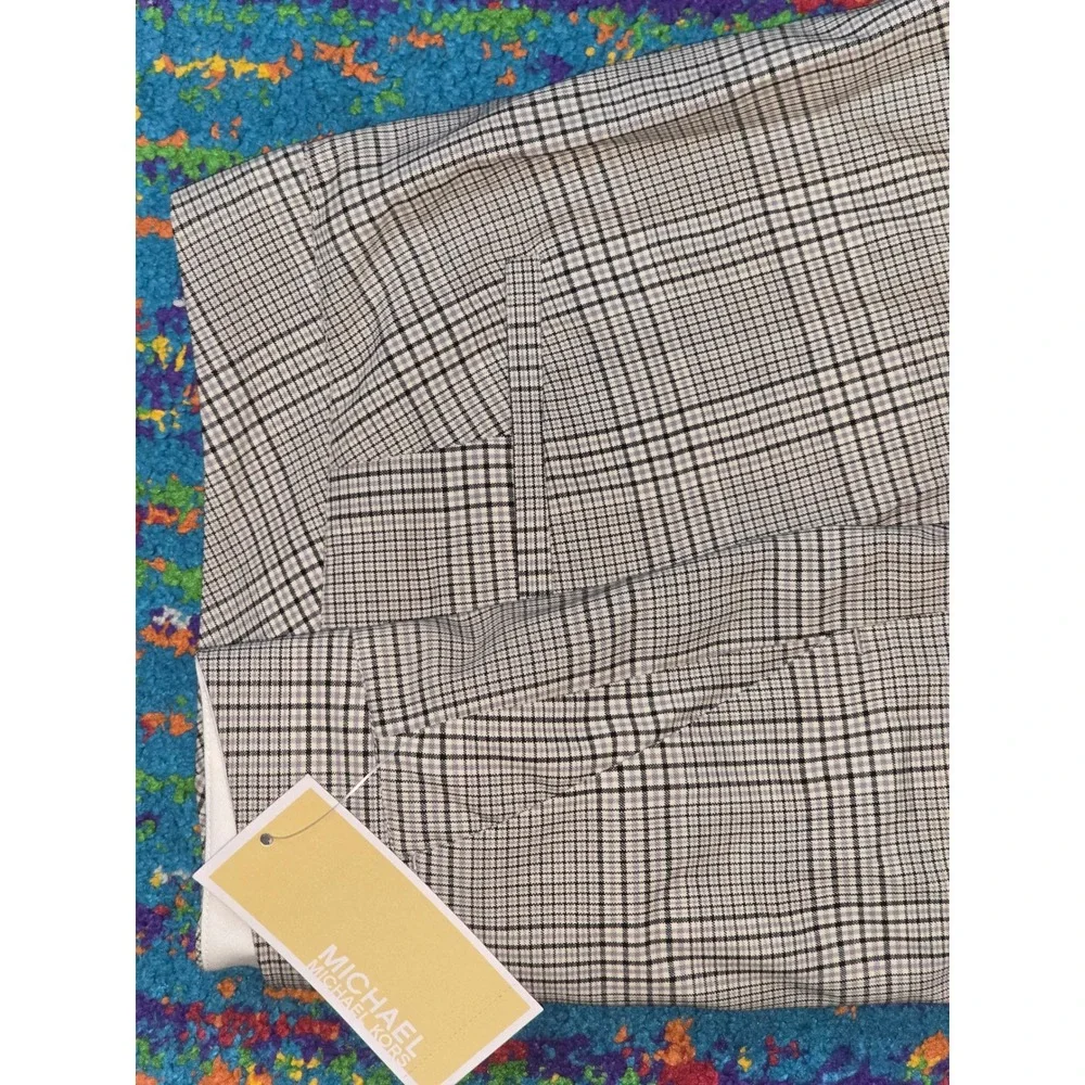 NWT MICHAEL KORS Women's Plaid Wool Blend Dress‎ Pants Size 00 Bone MSRP $195